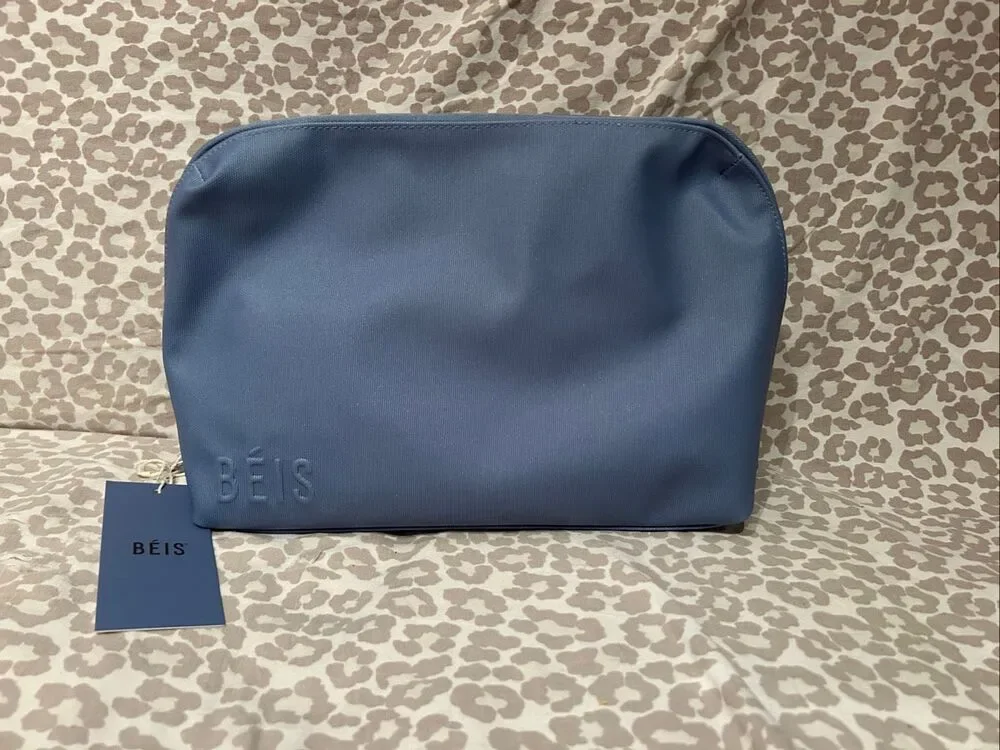 NWT BEIS The Large Cosmetic Pouch in Dusty Blue
